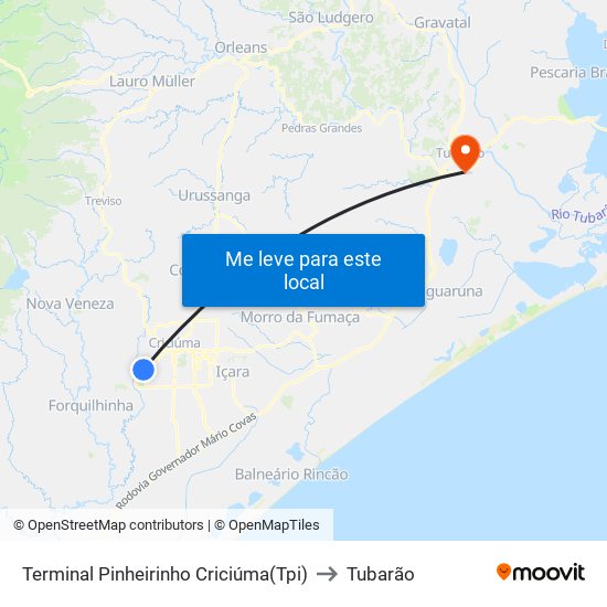 Terminal Pinheirinho Criciúma(Tpi) to Tubarão map