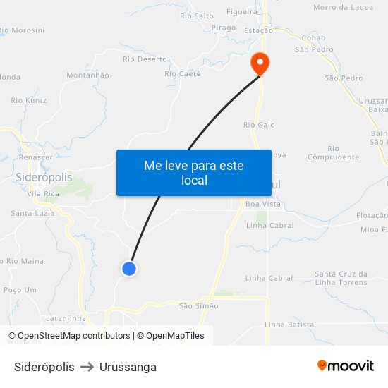 Siderópolis to Urussanga map