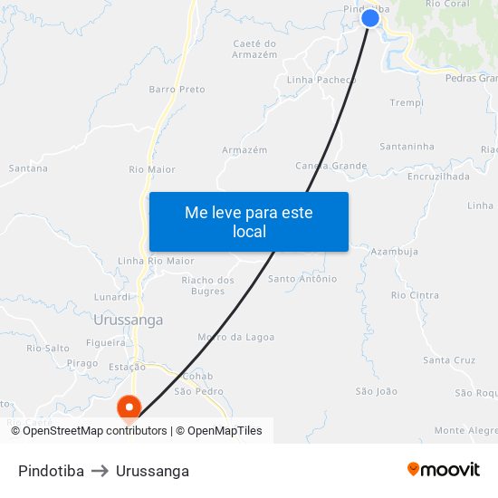 Pindotiba to Urussanga map