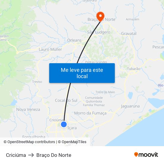 Criciúma to Braço Do Norte map