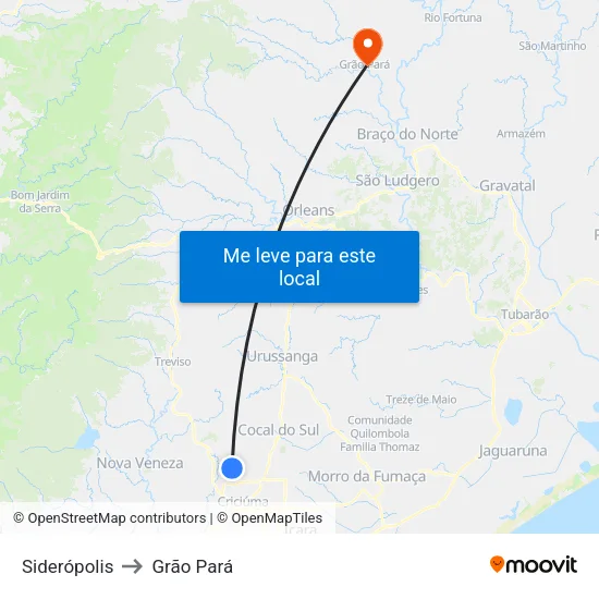 Siderópolis to Grão Pará map