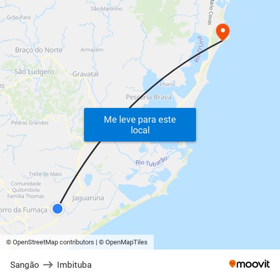 Sangão to Imbituba map