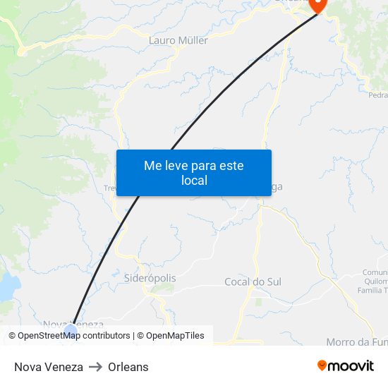 Nova Veneza to Orleans map