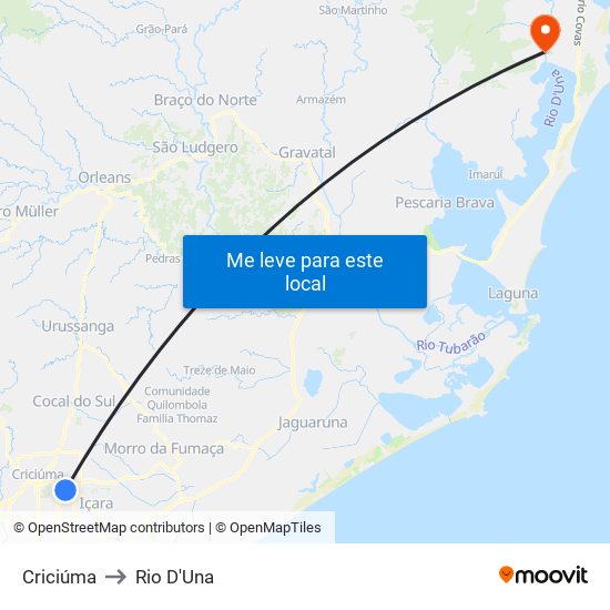 Criciúma to Rio D'Una map