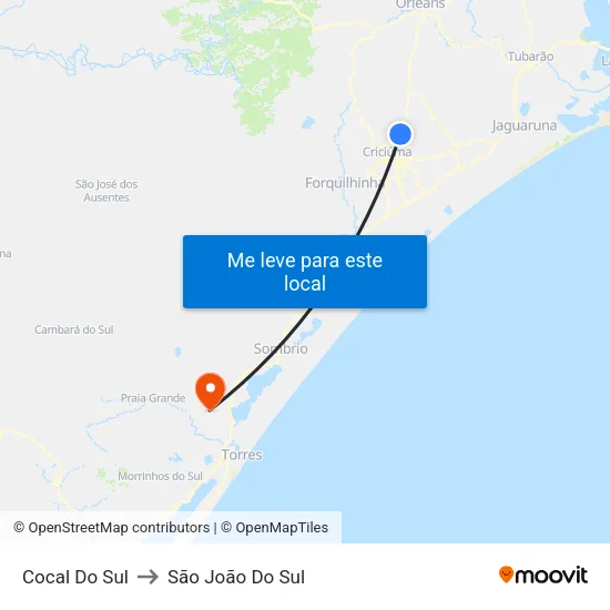 Cocal Do Sul to São João Do Sul map