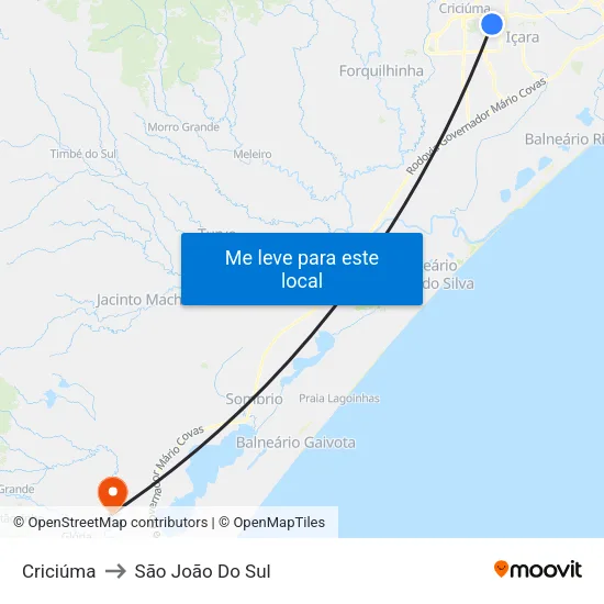 Criciúma to São João Do Sul map