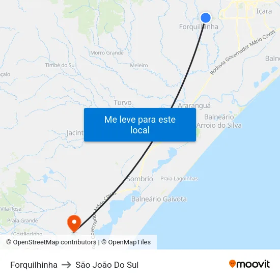 Forquilhinha to São João Do Sul map