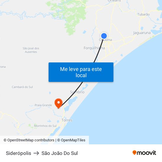 Siderópolis to São João Do Sul map
