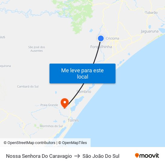 Nossa Senhora Do Caravagio to São João Do Sul map