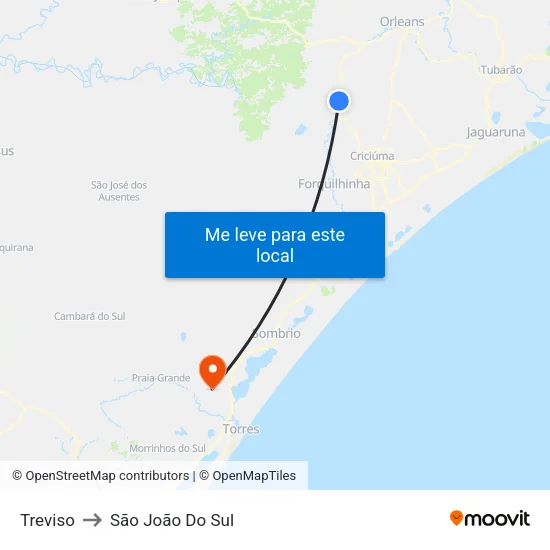 Treviso to São João Do Sul map