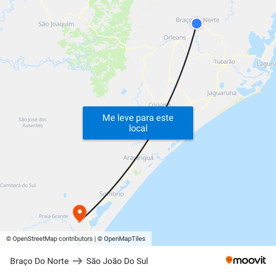 Braço Do Norte to São João Do Sul map