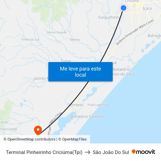 Terminal Pinheirinho Criciúma(Tpi) to São João Do Sul map