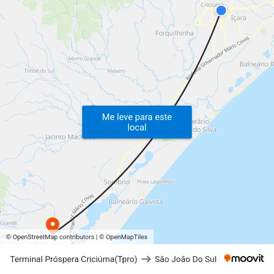 Terminal Próspera Criciúma(Tpro) to São João Do Sul map
