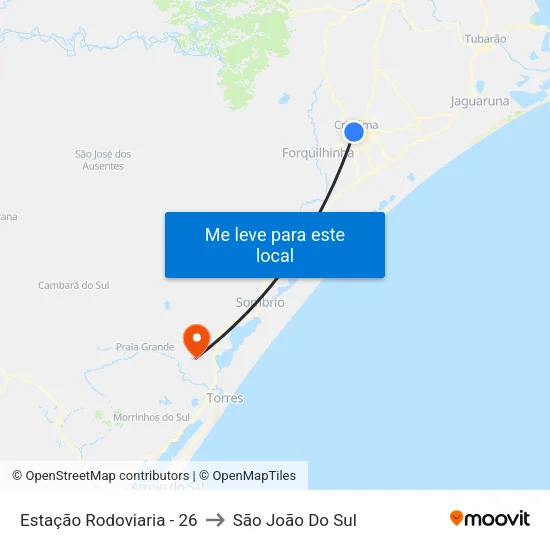 Estação Rodoviaria - 26 to São João Do Sul map