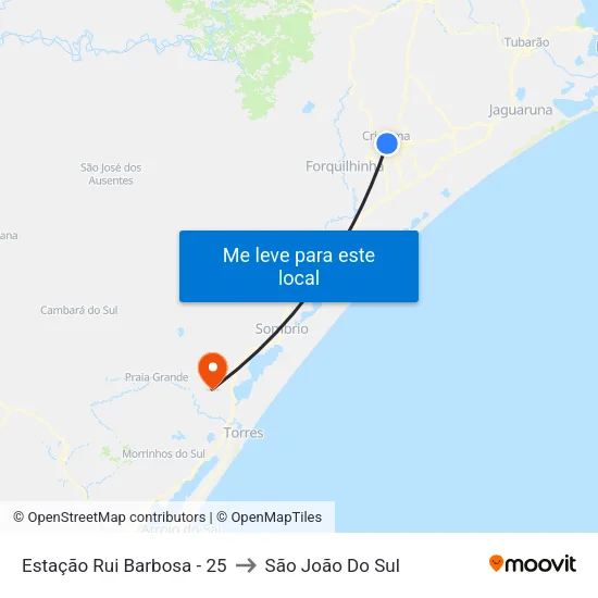 Estação Rui Barbosa - 25 to São João Do Sul map