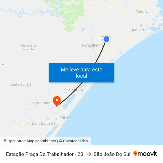 Estação Praça Do Trabalhador - 20 to São João Do Sul map