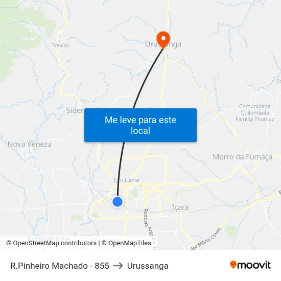 R.Pinheiro Machado - 855 to Urussanga map