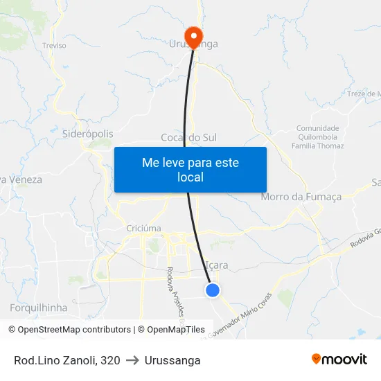 Rod.Lino Zanoli, 320 to Urussanga map