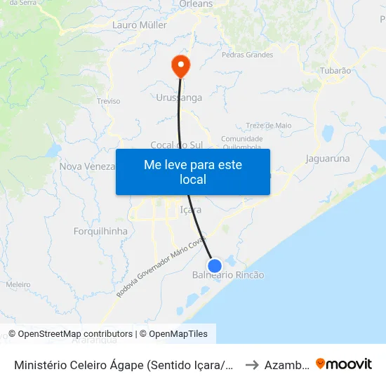 Ministério Celeiro Ágape (Sentido Içara/Criciúma) to Azambuja map