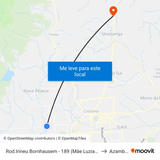 Rod.Irineu Bornhausem - 189 (Mãe Luzia Campo) to Azambuja map