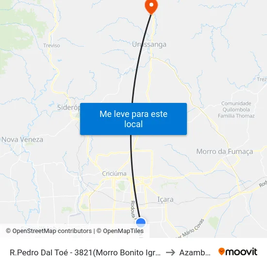 R.Pedro Dal Toé - 3821(Morro Bonito Igreja) to Azambuja map