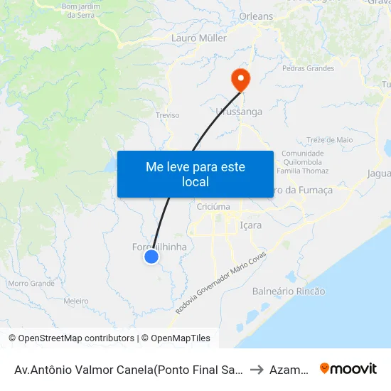 Av.Antônio Valmor Canela(Ponto Final Santa Isabel) to Azambuja map