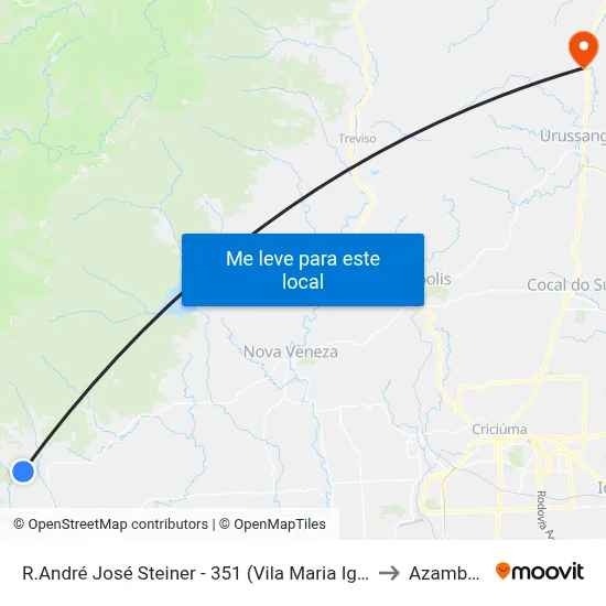 R.André José Steiner - 351 (Vila Maria Igreja) to Azambuja map