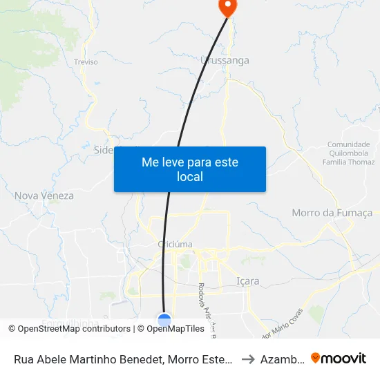 Rua Abele Martinho Benedet, Morro Estevão - 350 to Azambuja map