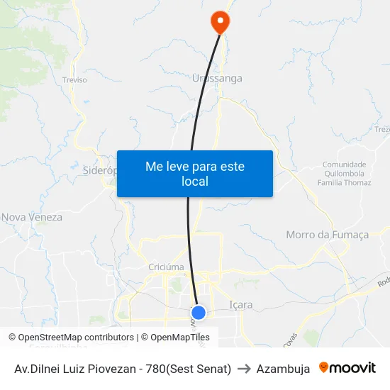 Av.Dilnei Luiz Piovezan - 780(Sest Senat) to Azambuja map