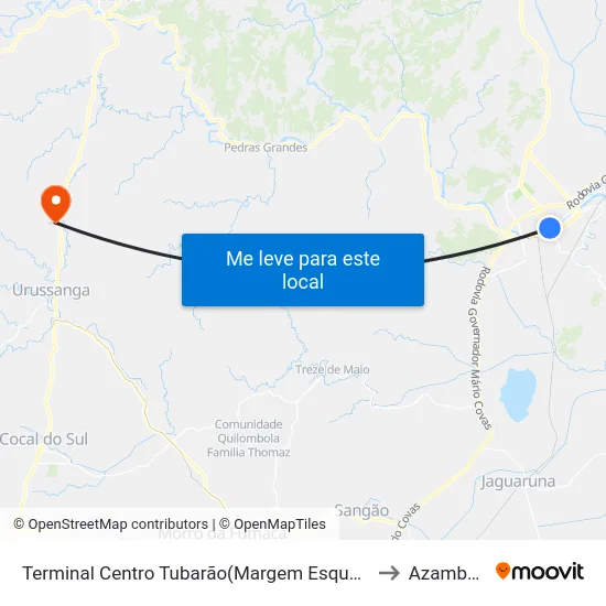 Terminal Centro Tubarão(Margem Esquerda) to Azambuja map