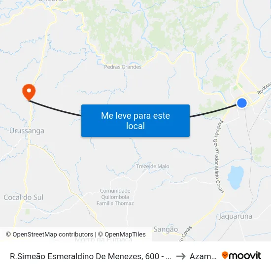 R.Simeão Esmeraldino De Menezes, 600 - Shopping Unisul to Azambuja map