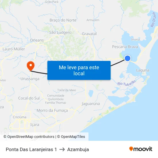 Ponta Das Laranjeiras 1 to Azambuja map