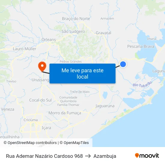 Rua Ademar Nazário Cardoso 968 to Azambuja map