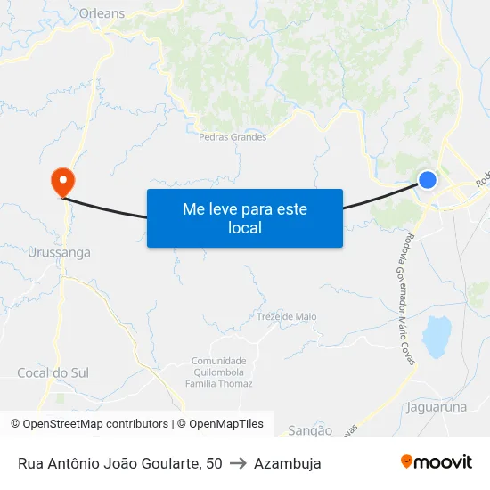 Rua Antônio João Goularte, 50 to Azambuja map