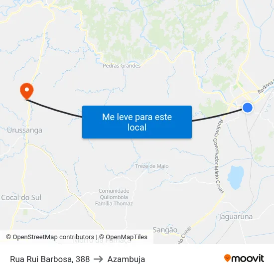 Rua Rui Barbosa, 388 to Azambuja map