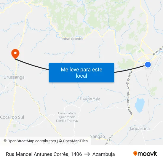 Rua Manoel Antunes Corrêa, 1406 to Azambuja map