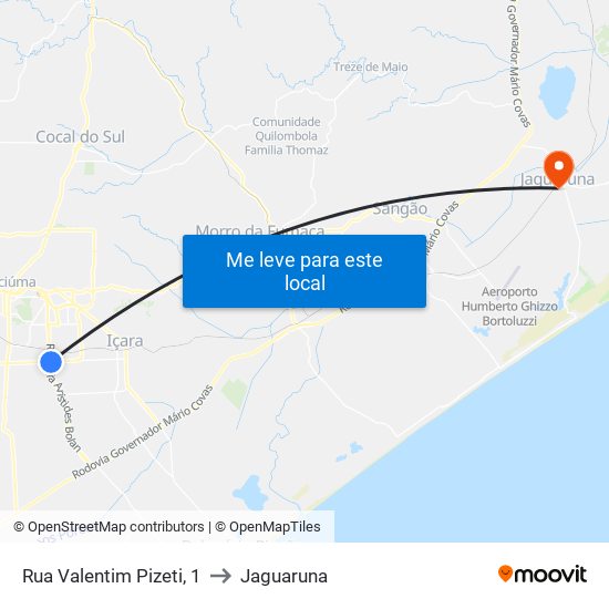 Rua Valentim Pizeti, 1 to Jaguaruna map