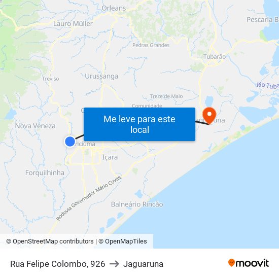 Rua Felipe Colombo, 926 to Jaguaruna map