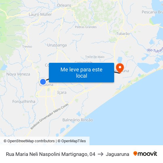 Rua Maria Neli Naspolini Martignago, 04 to Jaguaruna map