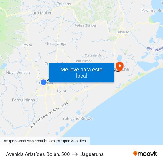 Avenida Aristídes Bolan, 500 to Jaguaruna map