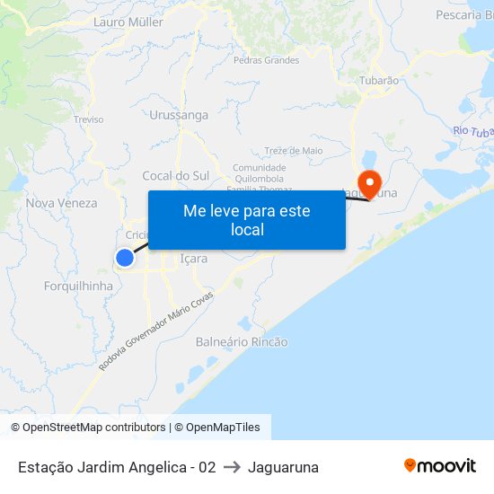 Estação Jardim Angelica - 02 to Jaguaruna map