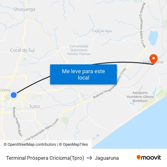 Terminal Próspera Criciúma(Tpro) to Jaguaruna map