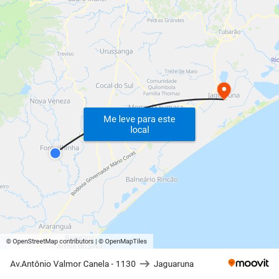 Av.Antônio Valmor Canela - 1130 to Jaguaruna map