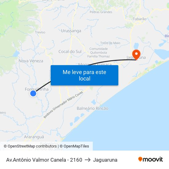 Av.Antônio Valmor Canela - 2160 to Jaguaruna map