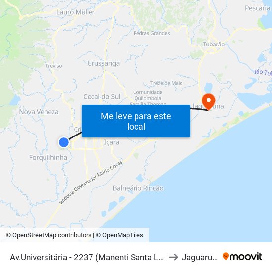 Av.Universitária - 2237 (Manenti Santa Luzia) to Jaguaruna map