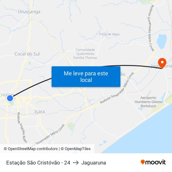 Estação São Cristóvão - 24 to Jaguaruna map
