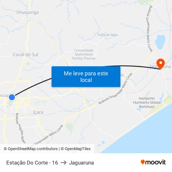 Estação Do Corte - 16 to Jaguaruna map