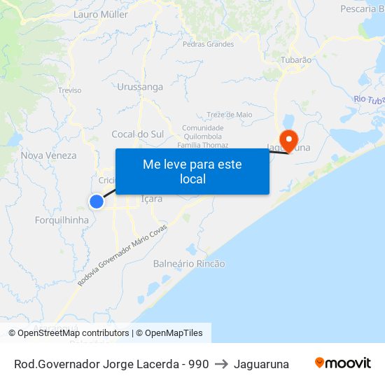 Rod.Governador Jorge Lacerda - 990 to Jaguaruna map