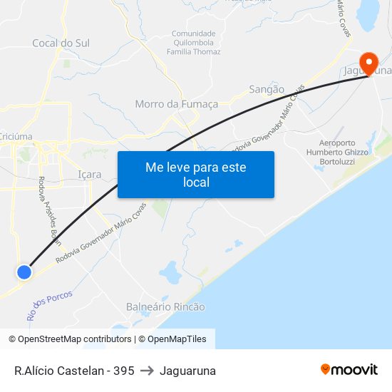 R.Alício Castelan - 395 to Jaguaruna map