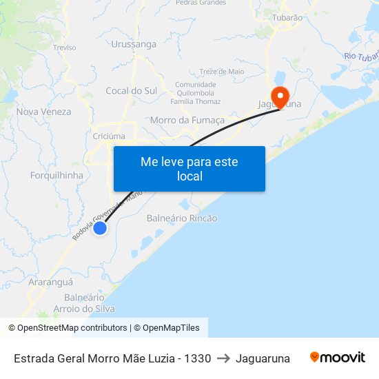 Estrada Geral Morro Mãe Luzia - 1330 to Jaguaruna map